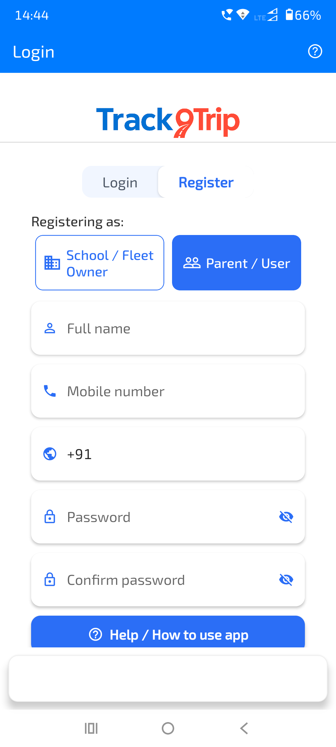Login/Register Screenshot