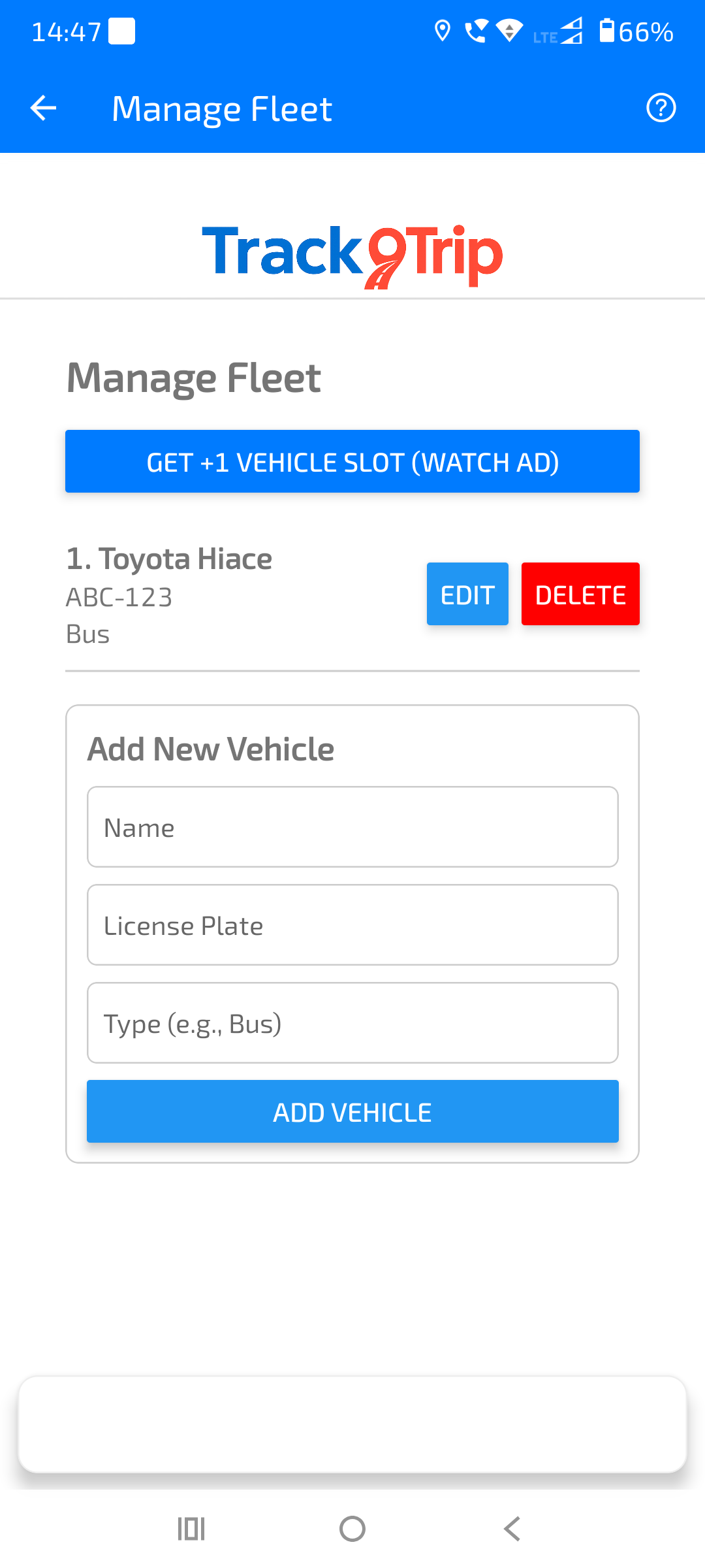 Manage Fleet/Buses Screenshot